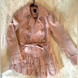 Mid length ruffle trench coat